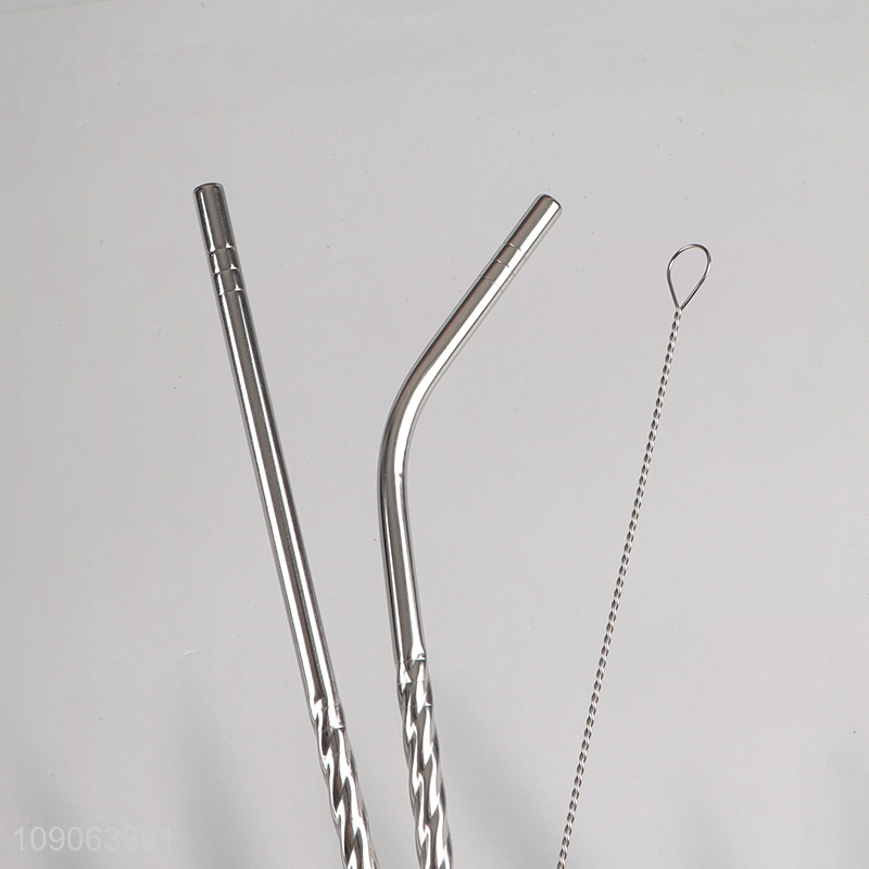 Hot Sale 6 Pack Stainless Steel Straws 3 Straight + 3 Bent with 1 Straw Brush