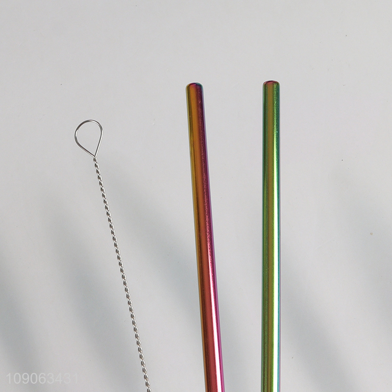 Promotional 6 Pack Stainless Steel Straws Straight Straws with 1 Straw Brush