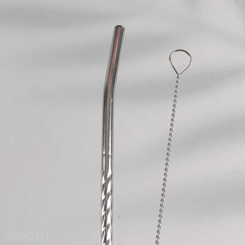 Wholesale 6 Pack Stainless Steel Spoon Straws with 1 Straw Cleaning Brush