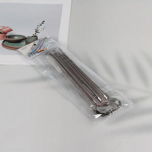 Promotional 6 Pack Metal Stainless Steel Straw Spoons with 1 Cleaning Brush