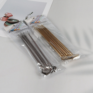 New Product 6 Pack Stainless Steel Tea Straw Spoons with 1 Straw Brush