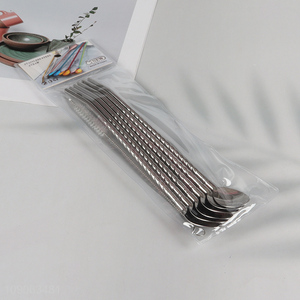 High Quality 6 Pack Stainless Steel Metal Straw Spoons with 1 Straw Brush