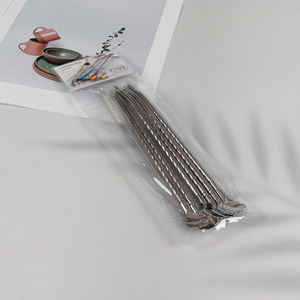 Good Quality 6 Pack Stainless Steel Straw Spoons with 1 Straw Cleaner Brush