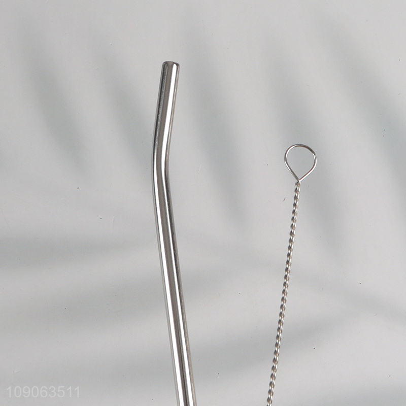 New Arrival 6 Pack Reusable Stainless Steel Spoon Straws with 1 Straw Brush