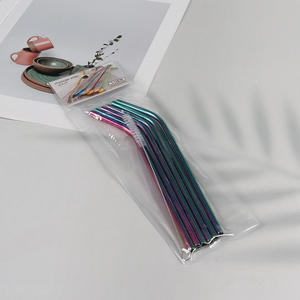 Good Quality 6 Pack Stainless Steel Straws Bent Straws with 1 Straw Brush