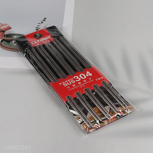 Custom Logo 5 Pairs Lightweight Non-Slip 304 Stainless Steel Metal Chopsticks