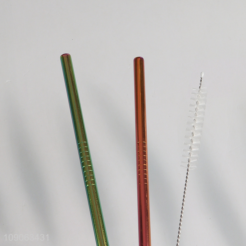 Promotional 6 Pack Stainless Steel Straws Straight Straws with 1 Straw Brush