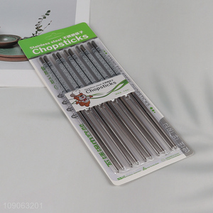 High Quality 5 Pairs Non-Slip 201 Stainless Steel Metal Chopsticks Set