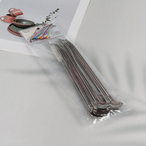 New Arrival 6 Pack Reusable Stainless Steel Straw Spoons with 1 Straw Brush