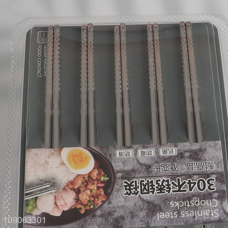 Wholesale 5 Pairs 304 Stainless Steel Chopsticks Engraved Metal Chopsticks Set