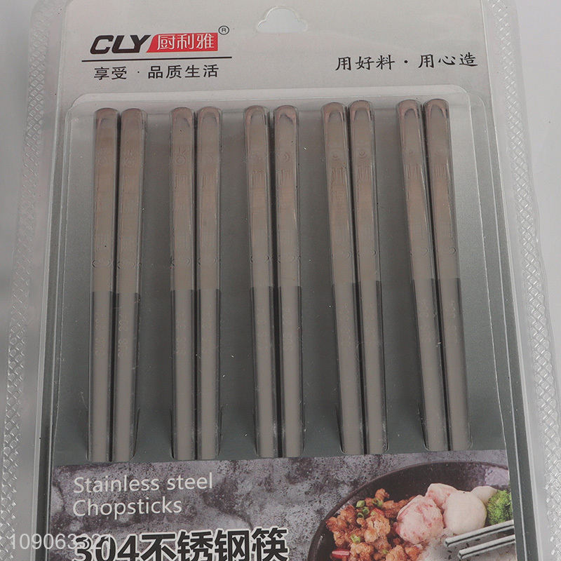 Hot Sale 5 Pairs 304 Stainless Steel Chopsticks Reusable Non-Slip Metal Chopsticks