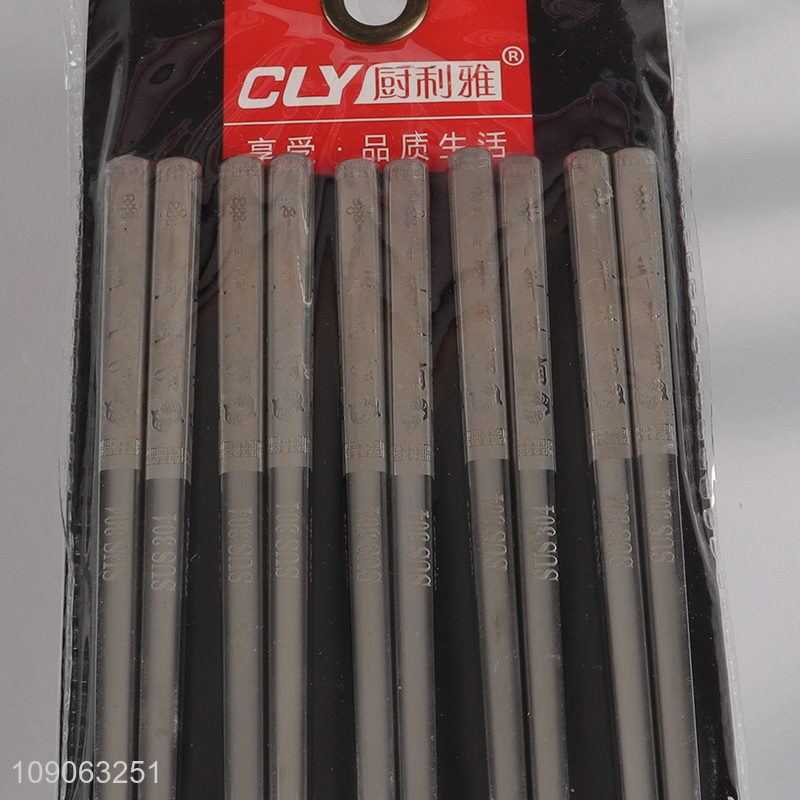 Promotional 5 Pairs 304 Stainless Steel Metal Chopsticks for Home Restaurant