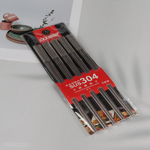 Promotional 5 Pairs 304 Stainless Steel Metal Chopsticks for Home Restaurant