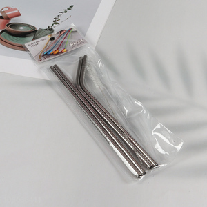 New Arrival 4 Pack Stainless Steel Straws 2 Straight + 2 Bent with 1 Straw Brush