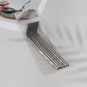 High Quality 6 Pack Stainless Steel Straws Bent Straws with 1 Straw Brush