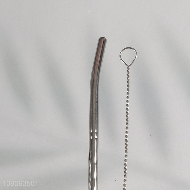 Good Quality 6 Pack Stainless Steel Spoon Straws with 1 Straw Cleaner Brush