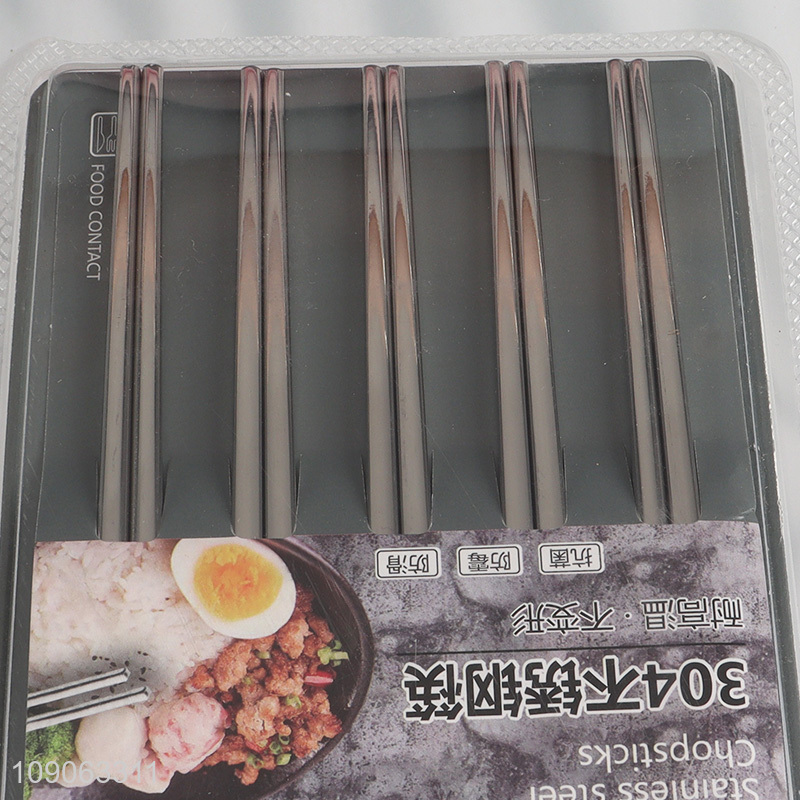 High Quality 5 Pairs 304 Stainless Steel Chopsticks Non-Slip Metal Chopsticks
