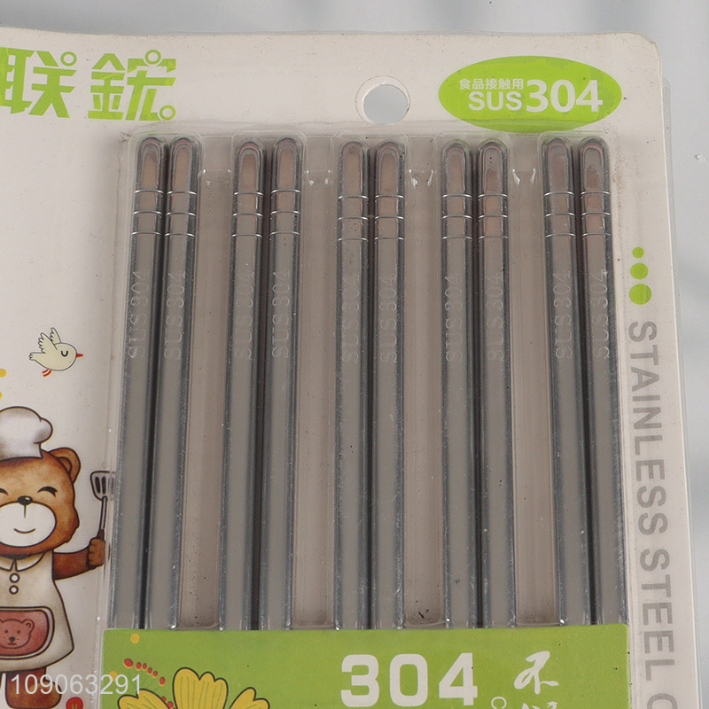 Factory Price 5 Pairs Reusable Food Grade 304 Stainless Steel Chopsticks Set