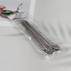 China Imports 6 Pack Stainless Steel Straw Spoons with 1 Straw Cleaning Brush