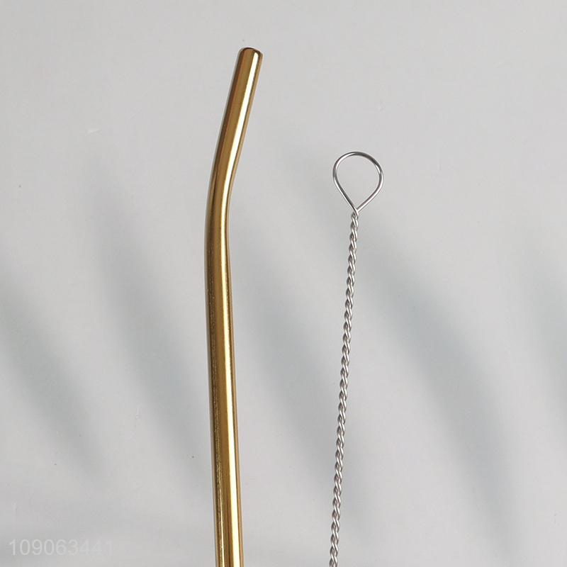 New Product 6 Pack Stainless Steel Straws Straight + Bent with 1 Straw Brush