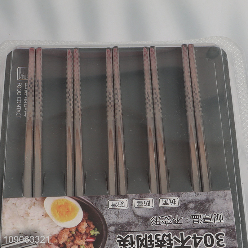 Hot Sale 5 Pairs 304 Stainless Steel Chopsticks Reusable Non-Slip Metal Chopsticks