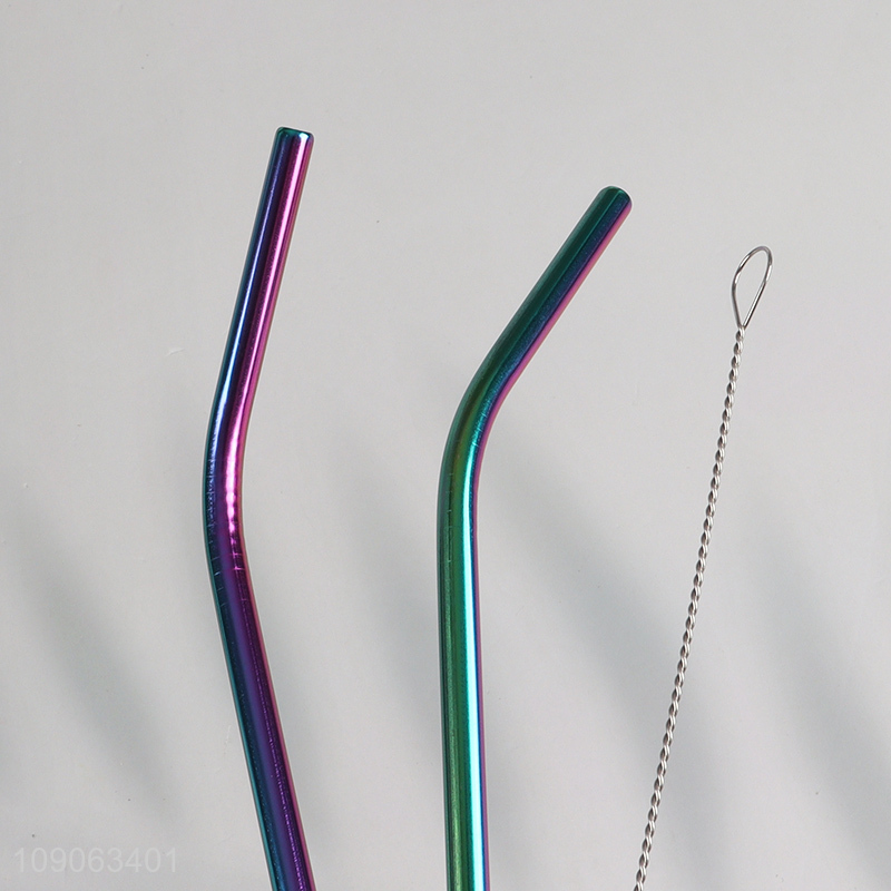 Good Quality 6 Pack Stainless Steel Straws Bent Straws with 1 Straw Brush