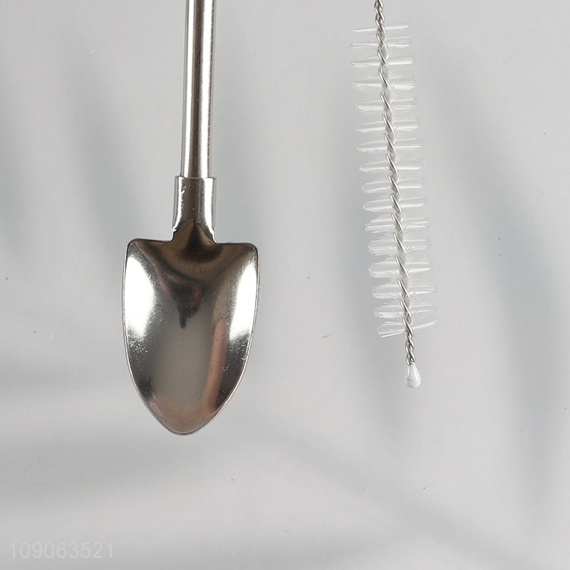 China Imports 6 Pack Stainless Steel Spoon Straws with 1 Straw Cleaning Brush