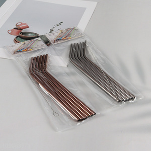 Wholesale 6 Pack Stainless Steel Drinking Straws Bent Straws with 1 Straw Brush