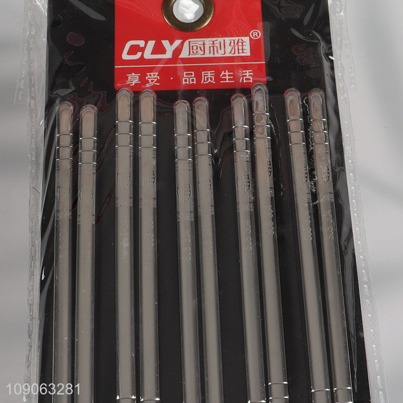 Custom Logo 5 Pairs Lightweight Non-Slip 304 Stainless Steel Metal Chopsticks