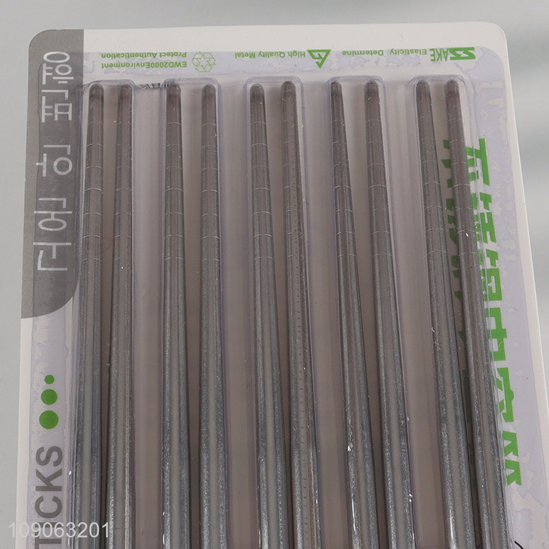 High Quality 5 Pairs Non-Slip 201 Stainless Steel Metal Chopsticks Set