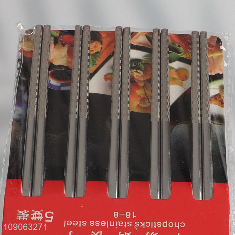 Factory Supply 5 Pairs 304 Stainless Steel Chopsticks Reusable Chopsticks Set