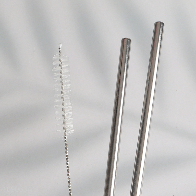 New Arrival 4 Pack Stainless Steel Straws 2 Straight + 2 Bent with 1 Straw Brush