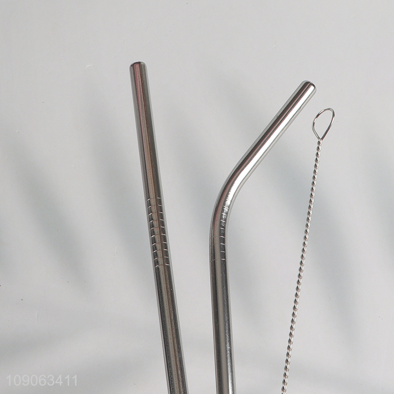 New Arrival 4 Pack Stainless Steel Straws 2 Straight + 2 Bent with 1 Straw Brush