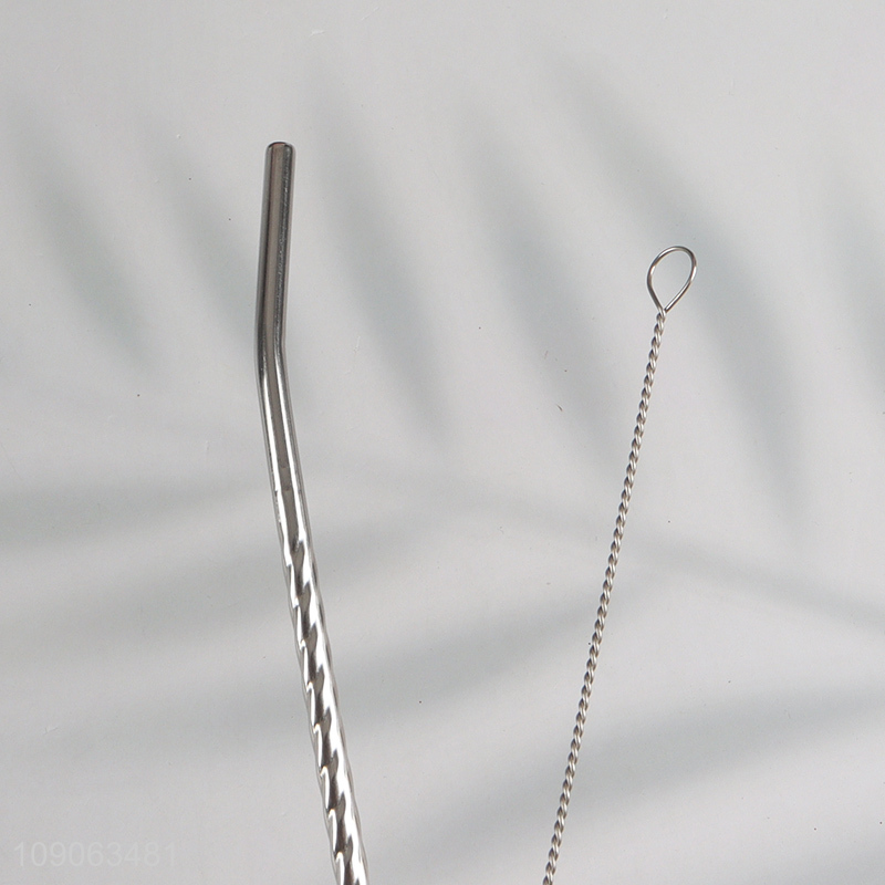 High Quality 6 Pack Stainless Steel Metal Spoon Straws with 1 Straw Brush