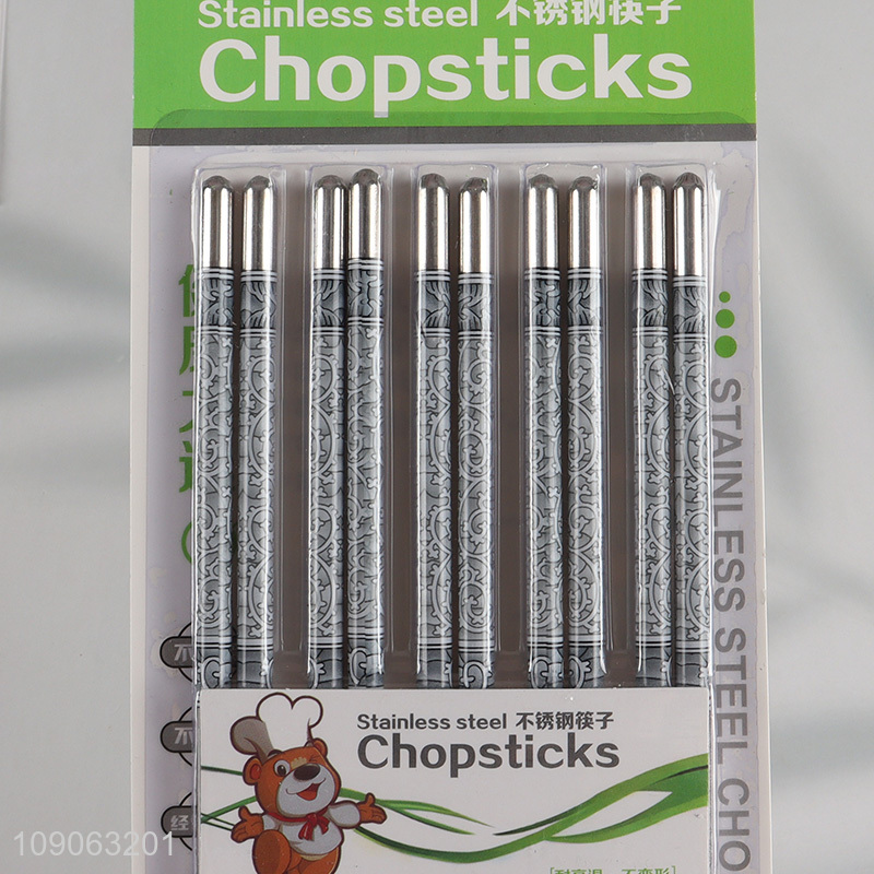 High Quality 5 Pairs Non-Slip 201 Stainless Steel Metal Chopsticks Set