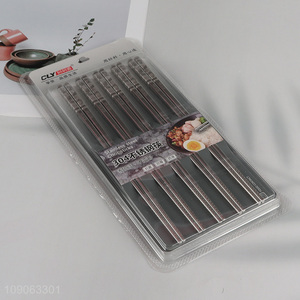 Wholesale 5 Pairs 304 Stainless Steel Chopsticks Engraved Metal Chopsticks Set