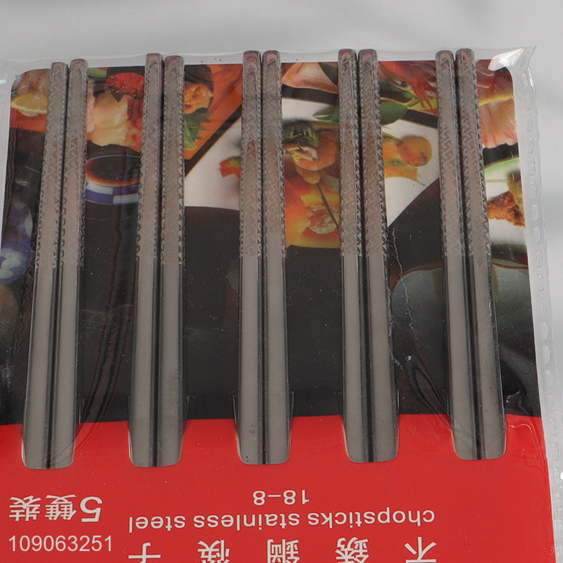 Promotional 5 Pairs 304 Stainless Steel Metal Chopsticks for Home Restaurant