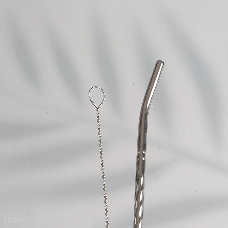 Hot Sale 6 Pack Metal Stainless Steel Spoon Straws with 1 Cleaning Brush