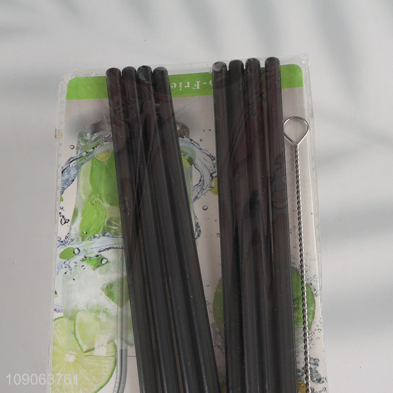 Factory Price 8 Pack Stainless Steel Straws 4 Straight + 4 Bent with 1 Straw Brush