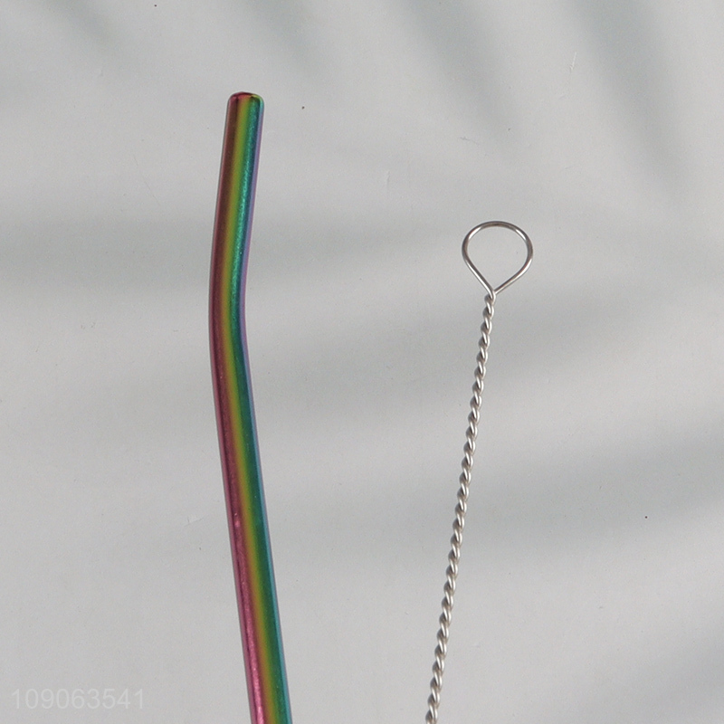 New Product 6 Pack Stainless Steel Spoon Straws with 1 Straw Cleaner Brush