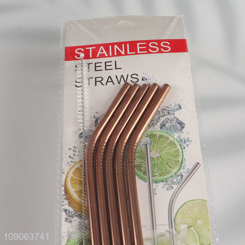 New Product 5 Pack Stainless Steel Straws Bent Straws with 1 Straw Brush