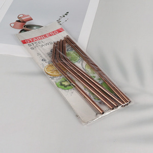 Promotional 6 Pack Stainless Steel Straws 4 Straight + 2 Bent with 1 Straw Brush