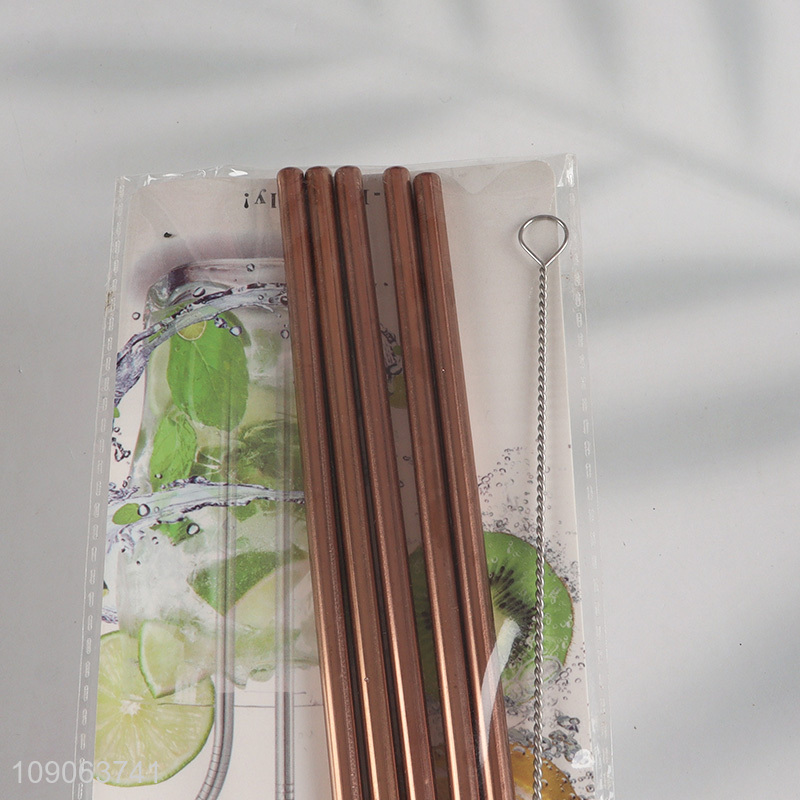 New Product 5 Pack Stainless Steel Straws Bent Straws with 1 Straw Brush