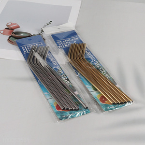 Factory Price 6 Pack Stainless Steel Straws Bent Straws with 1 Straw Brush
