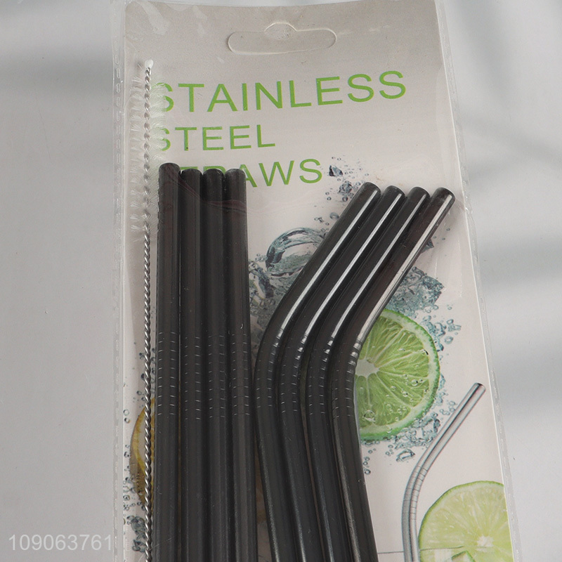Factory Price 8 Pack Stainless Steel Straws 4 Straight + 4 Bent with 1 Straw Brush