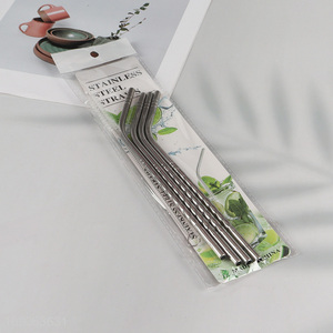 Promotional 4 Pack Stainless Steel Drinking Straws Bent Straws with 1 Straw Brush