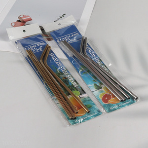 Hot Sale 4 Pack Stainless Steel Straws 2 Straight + 2 Bent with 1 Straw Brush