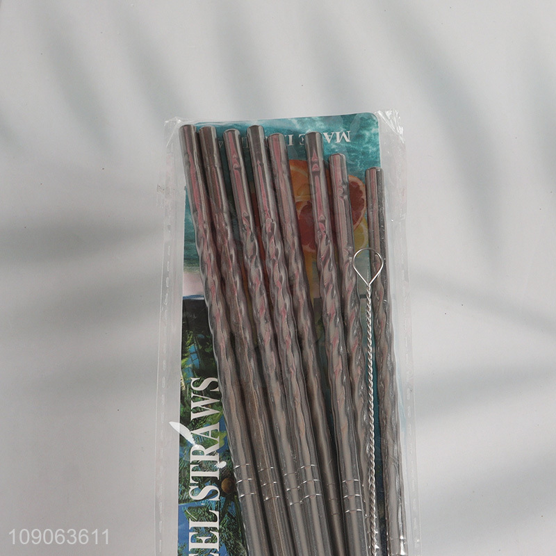 New Arrival 8 Pack Stainless Steel Straws Bent Straws with 1 Straw Brush