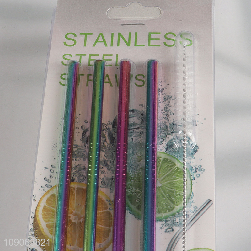 China Imports 4 Pack Stainless Steel Straws Straight Straws with 1 Straw Brush