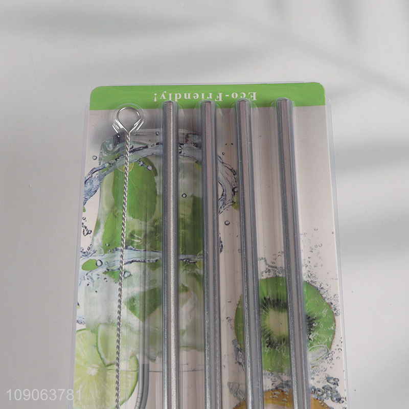 Wholesale 4 Pack Stainless Steel Drinking Straws Straight Straws with 1 Straw Brush